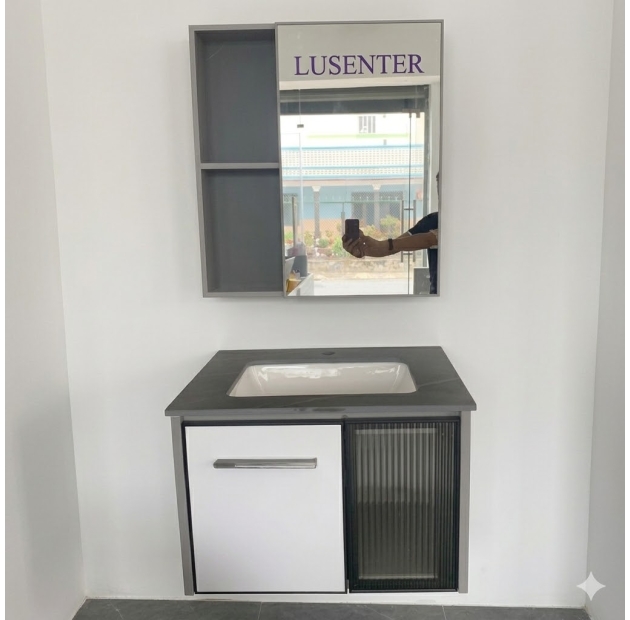 Tủ Nhôm LaVaBo Âm+Tủ Gương 60x47 ( không bao gồm vòi) LUSENTER (TLVB23)