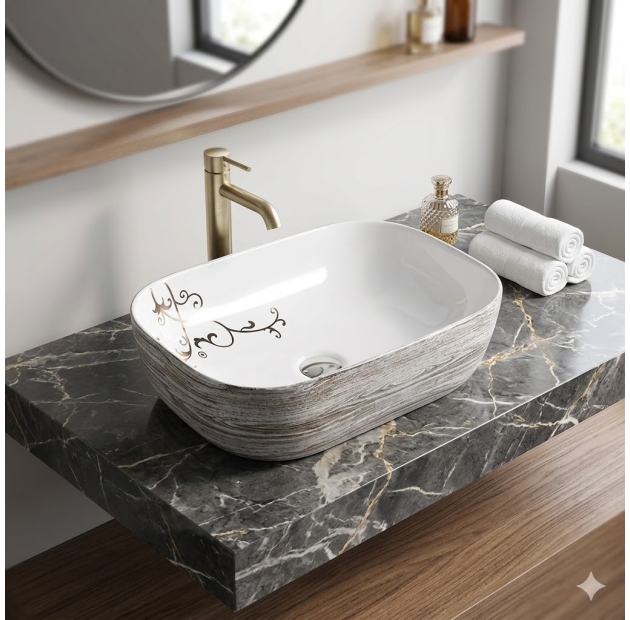 Lavabo Chữ Nhật  Vân Gỗ LUSENTER (LB48)