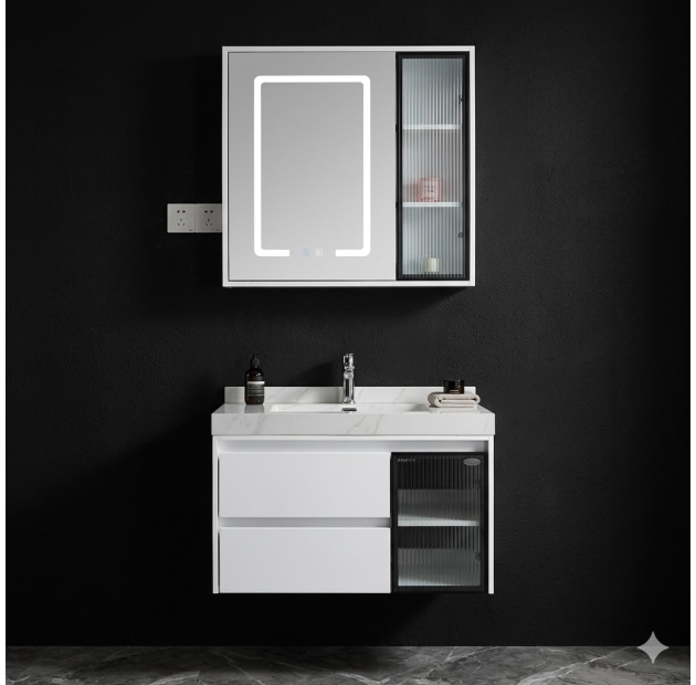 Tủ LaVaBo Kiểu Trắng + Gương Led Cảm Ứng LUSENTER (TLVB28)