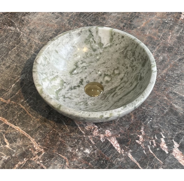 Lavabo Đá Tròn Mỏng Onyx Trắng Alaska Vân Xanh ON81 (LBD14)