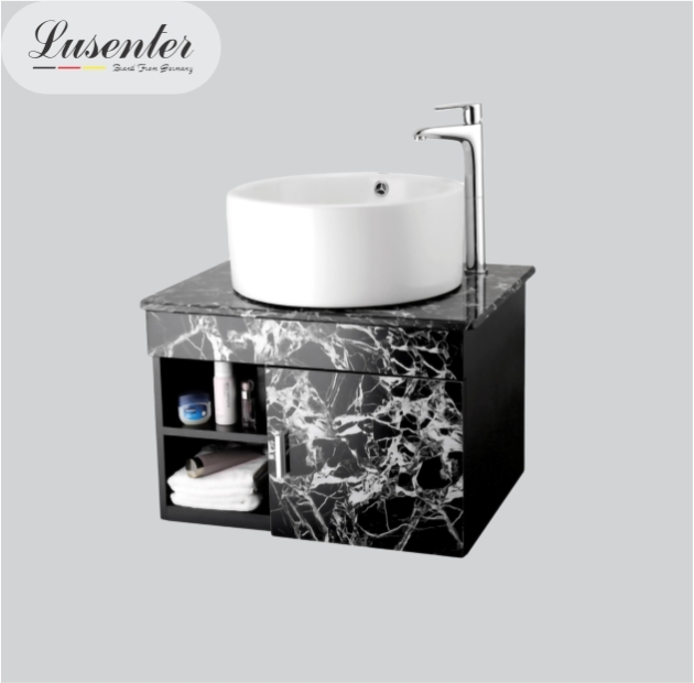 Tủ Lavabo Tròn Nhựa PVC Vân Đá Đen LUSENTER (TLVB05)