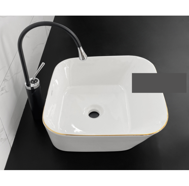 Chậu Lavabo Đặt Bàn Viền Vàng KT 420x425x165mm (LB83)