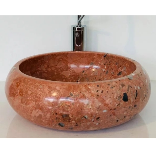 Lavabo Đá Tròn Mỏng Phình Thân Hồng BST21 (LBD07)