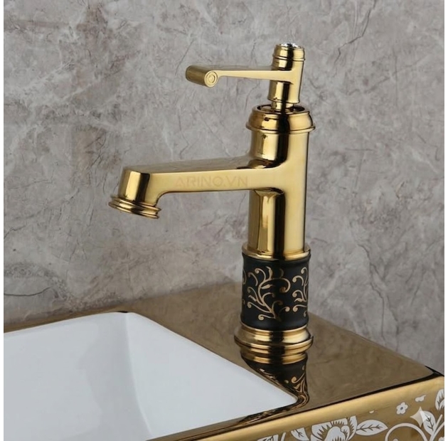 Vòi Lavabo Họa Tiết Đen Vàng 20cm LUSENTER (VLB28)
