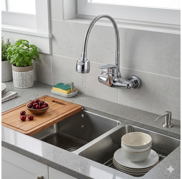 Vòi Rửa Âm Tường Cần Dẻo Inox LUSENTER (VC14)