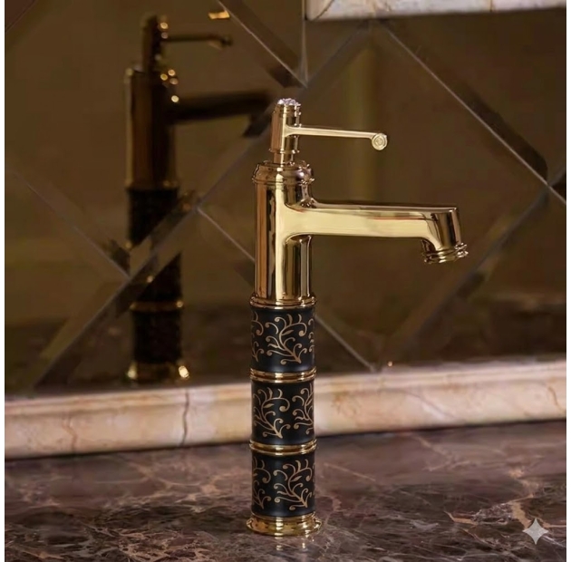 Vòi Lavabo Họa Tiết Đen Vàng 30cm LUSENTER (VLB29)