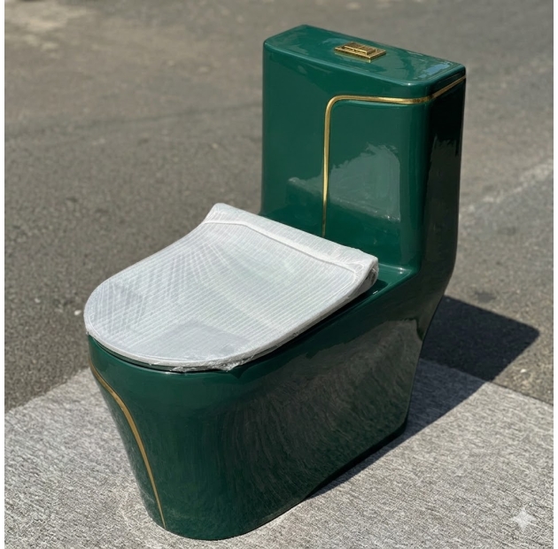 Bồn Cầu 1 Khối Xanh Rêu Sọc Vàng LUSENTER (BCMK27)