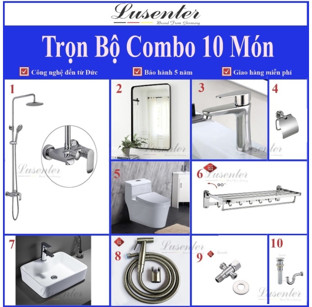 Combo Nhà Vệ Sinh Trọn Bộ 10 Món - CB12