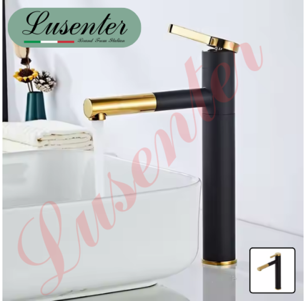 Vòi Lavabo Đồng ĐEN - VÀNG 30cm LUSENTER  (VLB86)