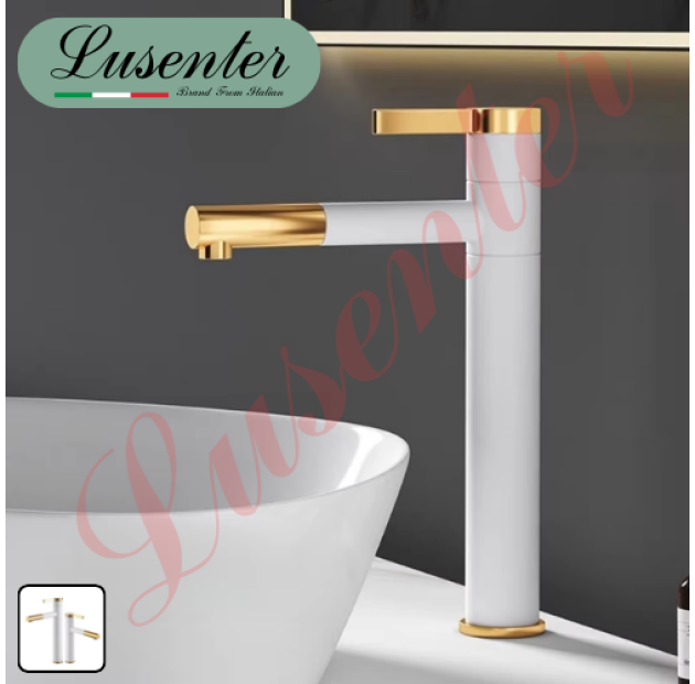 Vòi Lavabo Đồng TRẮNG - VÀNG 30cm LUSENTER ( VLB85)