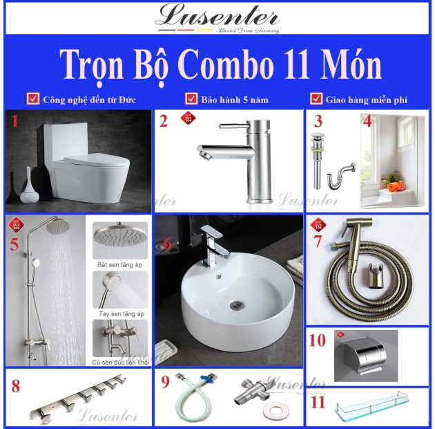 Combo Nhà Vệ Sinh Trọn Bộ 11 Món - CB03