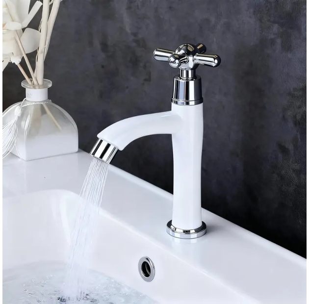 Vòi Lavabo Trắng Inox Tay Xoay ( VLB79)