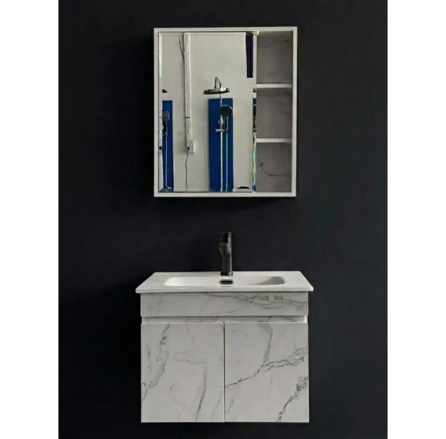 Tủ Đá Trắng 60 + LB20 + Tủ Gương 60cm LUSENTER (TLVB24)