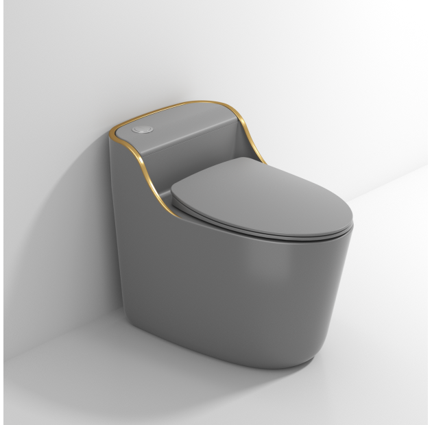 Bồn Cầu Một Khối Xám Viền Vàng LUSENTER (BCMK35)