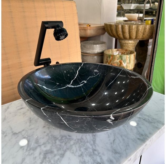 Lavabo Đá Tròn Mỏng Đen Ý BST03 (LBD10)