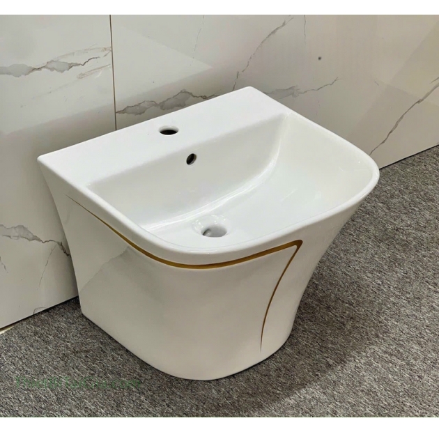 Lavabo Liền Khối Trắng Sọc Vàng Treo Tường LUSENTER(LBTT08)