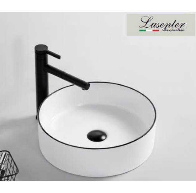 Lavabo Đặt Bàn Trắng Tròn Viền Đen LUSENTER (LB07)