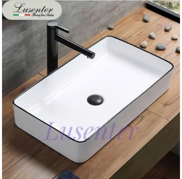 Lavabo Đặt Bàn Chữ Nhật Trắng Viền Đen LUSENTER (LB09)