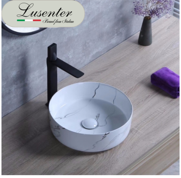 Lavabo Tròn VÂN Đá Trắng LUSENTER (LB33)