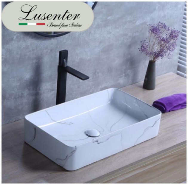 Lavabo Đặt Bàn Vân Đá Trắng Chữ Nhật LUSENTER (LB34)