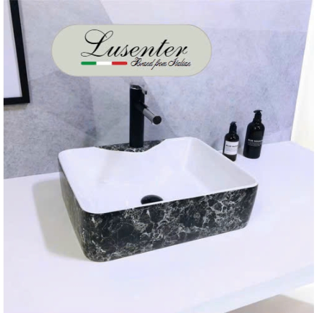 Lavabo Chữ Nhật Vân Đá Nâu/ Đen LUSENTER (LB43)