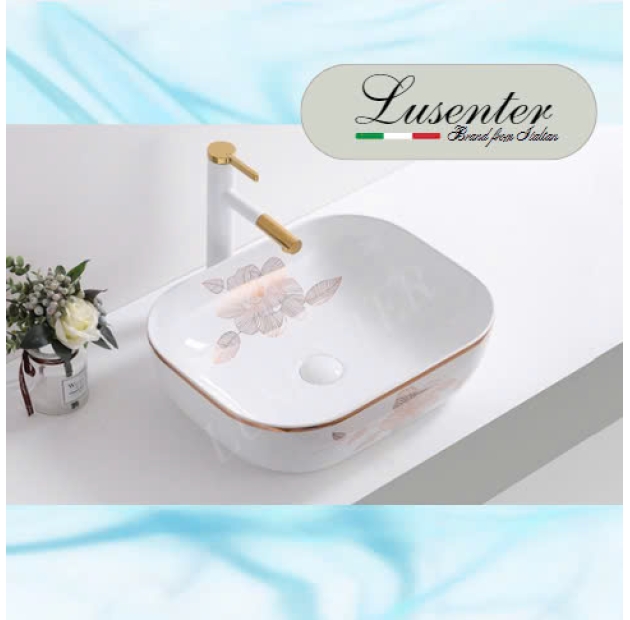 Lavabo Bầu Viền Vàng Họa Tiết Hoa (LB72)