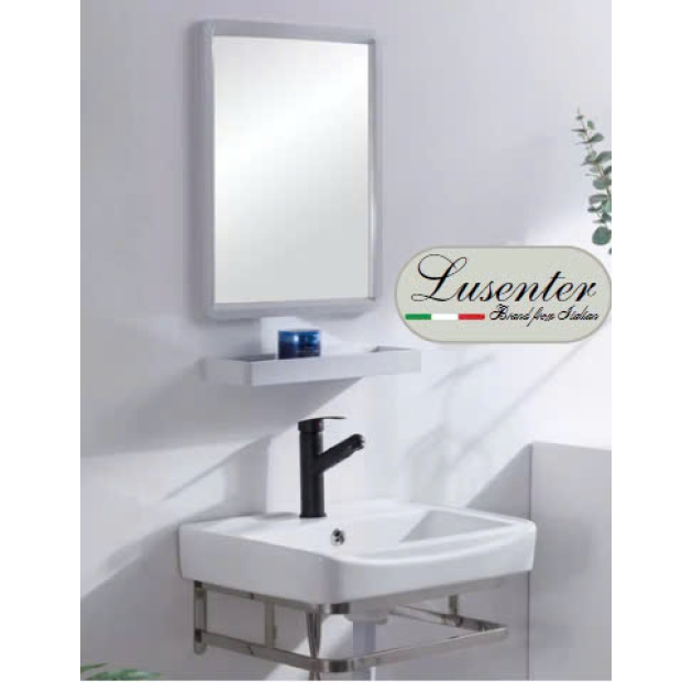 combo 5 món. lavabo + kệ inox +vòi lavabo +gương + kệ bộ xã 