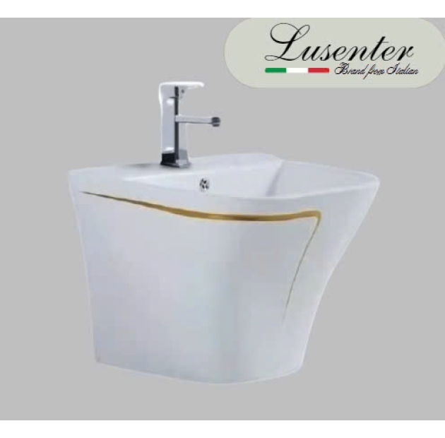 Lavabo Liền Khối Trắng Sọc Vàng Treo Tường LUSENTER(LBTT08)