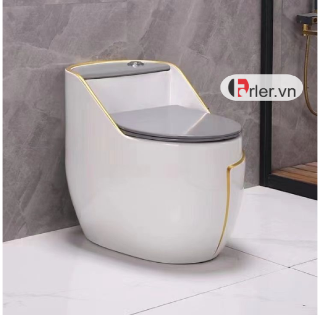 Bồn Cầu Trứng Trắng Nắp Xám Sọc Vàng FORLER (BCT20)