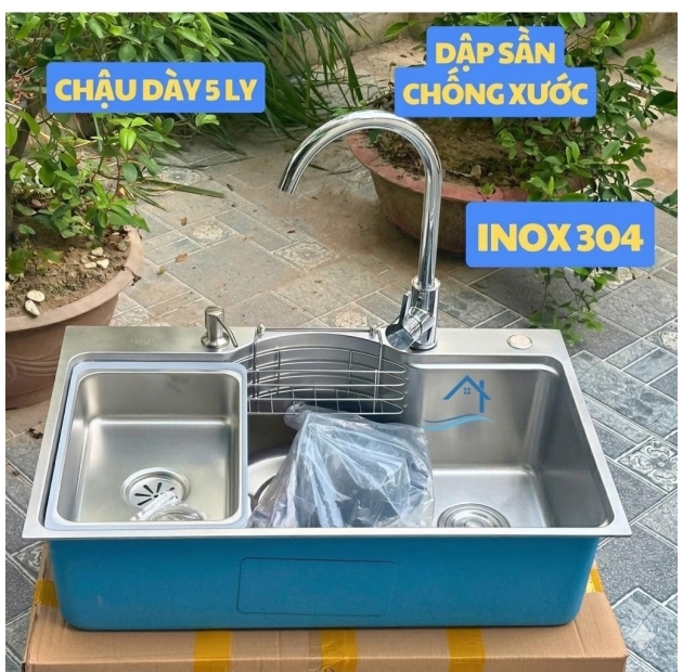 Bồn Rửa Chén Inox + Kệ Đựng Thớt - 80x50x23cm (BRC45)