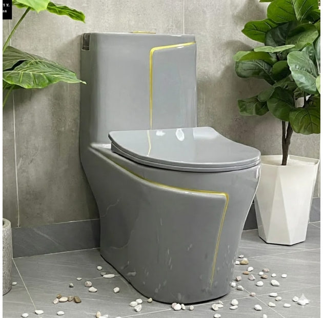 Bồn Cầu Một Khối Xám Sọc Vàng LUSENTER (BCMK15)