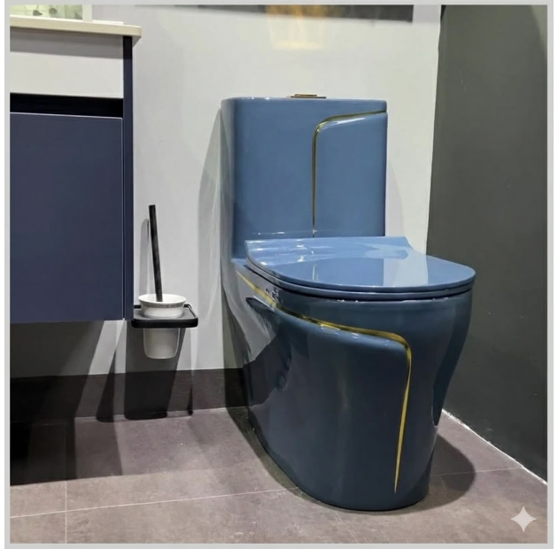 Bồn Cầu Một Khối Xanh Sọc Vàng LUSENTER (BCMK10)