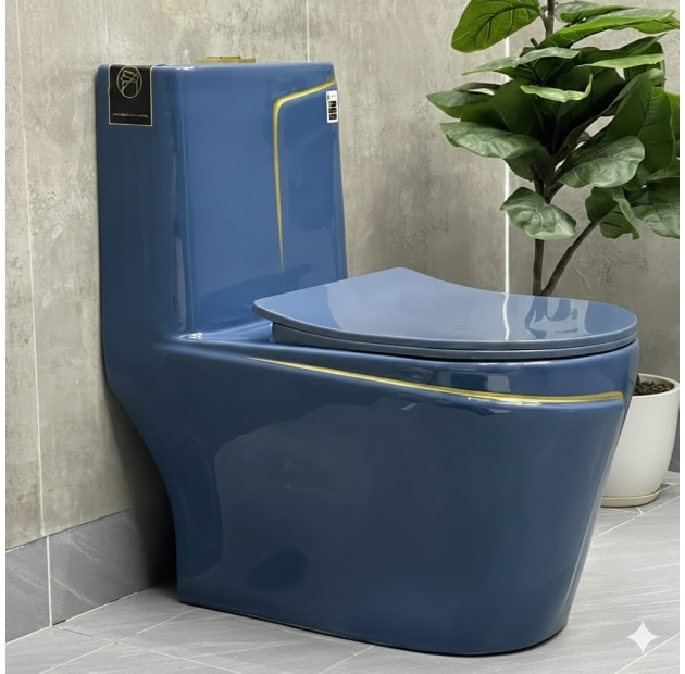 Bồn Cầu Một Khối Xanh Sọc Vàng LUSENTER (BCMK10)