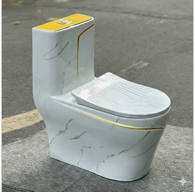 Bồn Cầu Một Khối Trắng Sọc Vàng Vân Xám  LUSENTER (BCMK45)