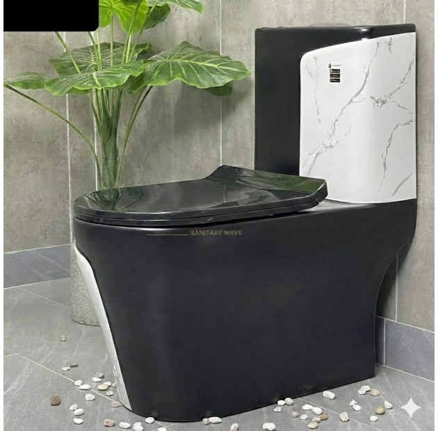 Bồn Cầu Một Khối Vân Đá Trắng Đen LUSENTER (BCMK09)