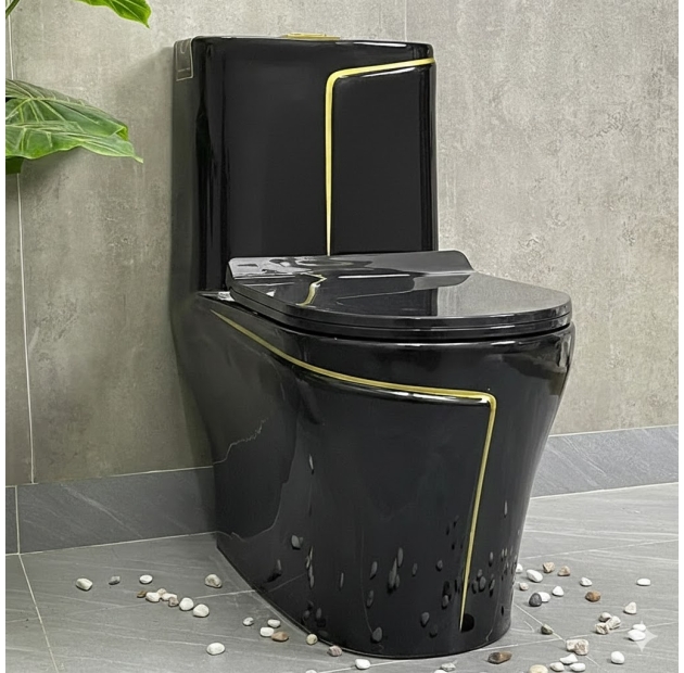 Bồn Cầu Một Khối Đen Sọc Vàng LUSENTER (BCMK28)