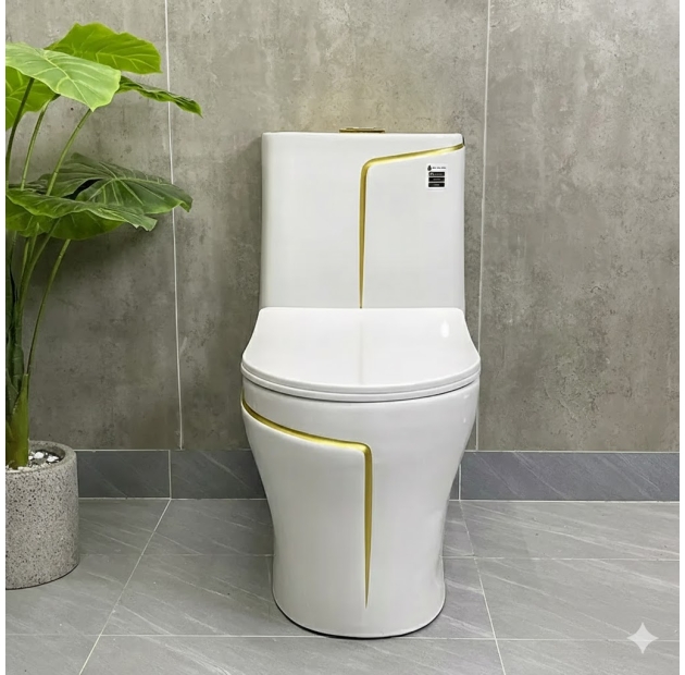 Bồn Cầu Một Khối Trắng Sọc Vàng LUSENTER (BCMK13)