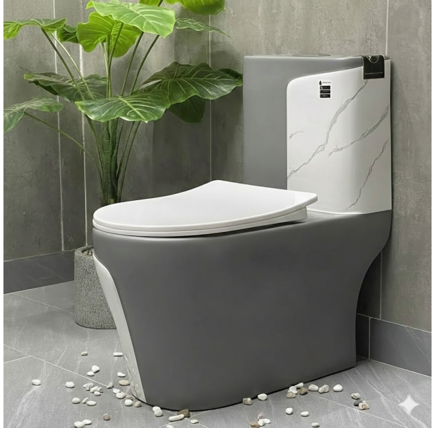 Bồn Cầu 1 Khối Xám Sọc Vân Đá LUSENTER (BCMK08)