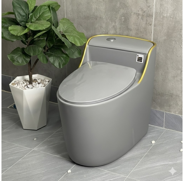 Bồn Cầu Một Khối Xám Viền Vàng LUSENTER (BCMK35)