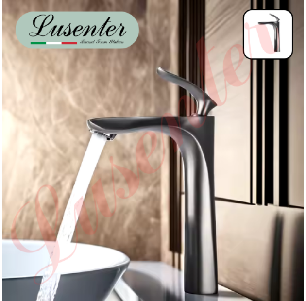 Vòi Lavabo Lá Mạ Đen Xám 30cm LUSENTER (VLB50)