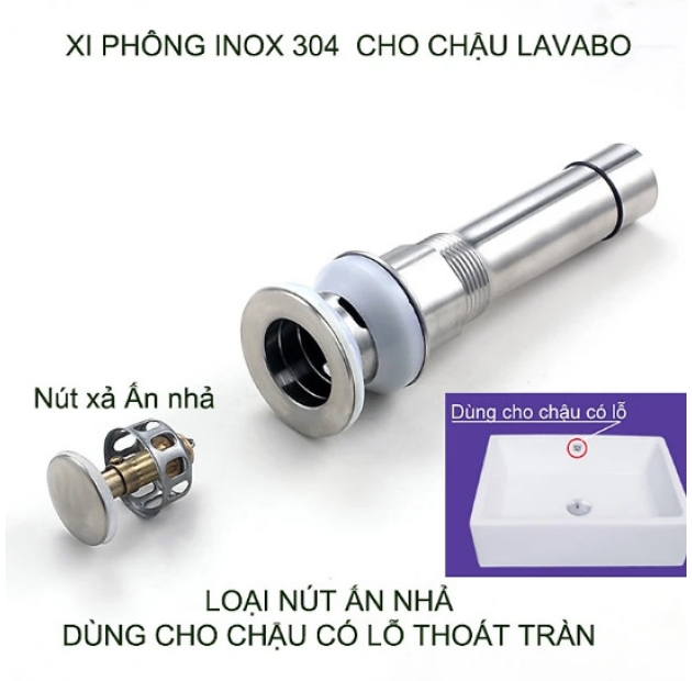 Cây Xả Nhấn (LAVABO, BỒN TẮM) Inox có Thoát Tràn - BX07