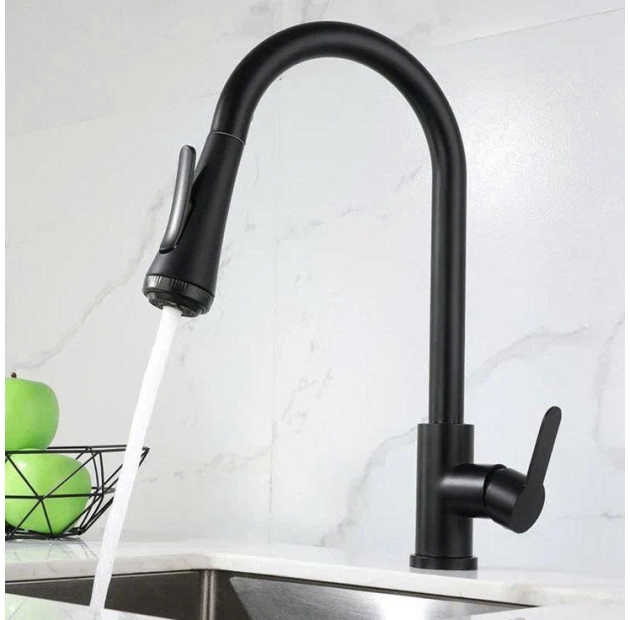 Vòi Rửa Chén Rút Nano Đen Tròn LUSENTER (VC34)