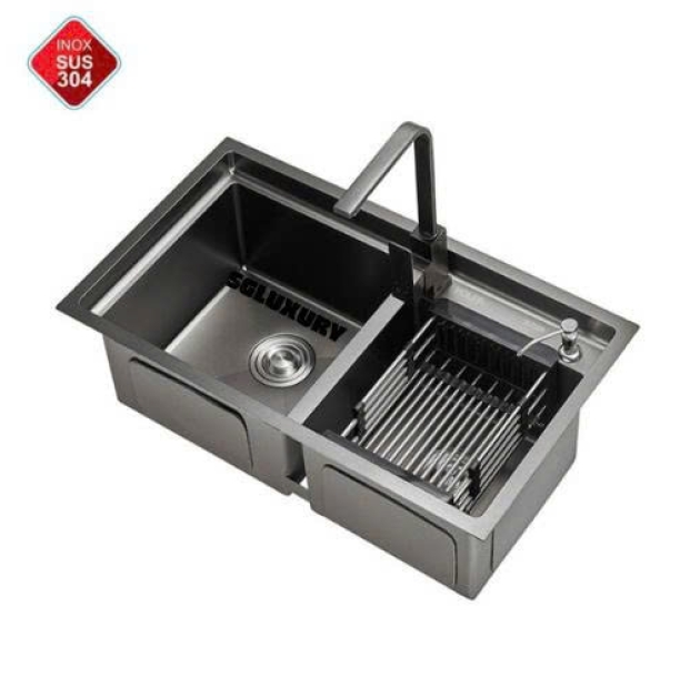 Chậu Rửa Chén 2 Hộc Lệch Đen 80x45 LUSENTER(BRC05)