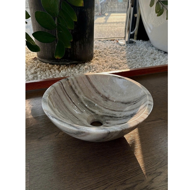 Lavabo đá tự nhiên BST12 Cloudy White (trắng vân mây)