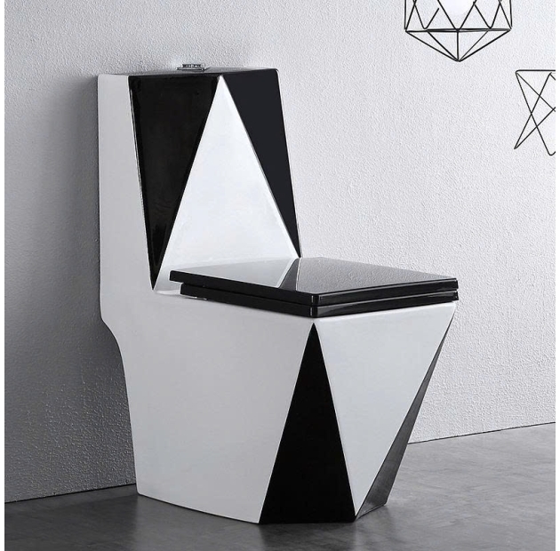 Bồn Cầu Một Khối Kim Cương Men Sứ Trắng Đen BCMK63