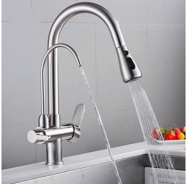 Vòi Rửa Chén Nóng Lạnh Dây Rút Inox Mờ (VC86)