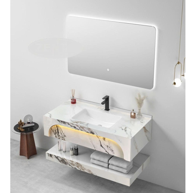 Bàn Đá 2 Tầng Lavabo Và Gương Vân Đá (BD14) 