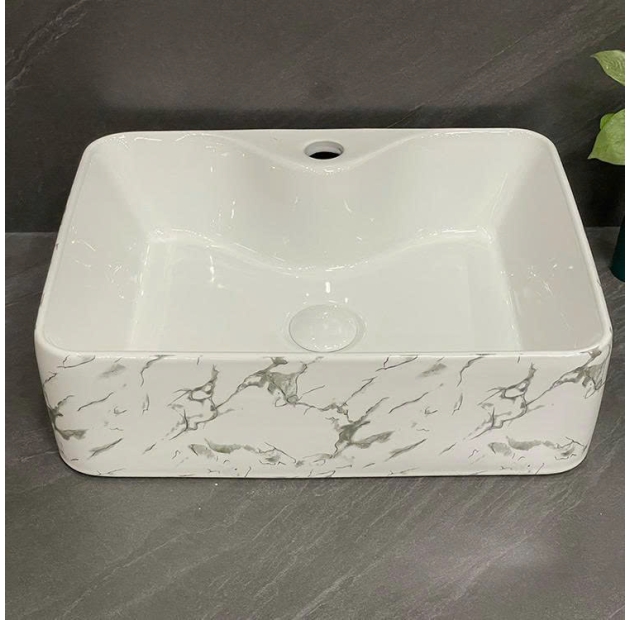 Lavabo Chữ Nhật Vân Đá Trắng Đốm LUSENTER (LB45)