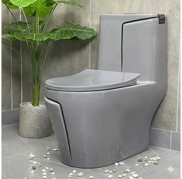 Bồn Cầu Một Khối Xám Sọc Đen LUSENTER (BCMK14)