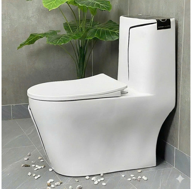 Bồn Cầu Một Khối Trắng Sọc Đen LUSENTER (BCMK22)